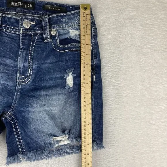 Miss Me Jean Shorts Womens Heaven Mid Short Cut Off Blue‎ Size 28 - Picture 7 of 12